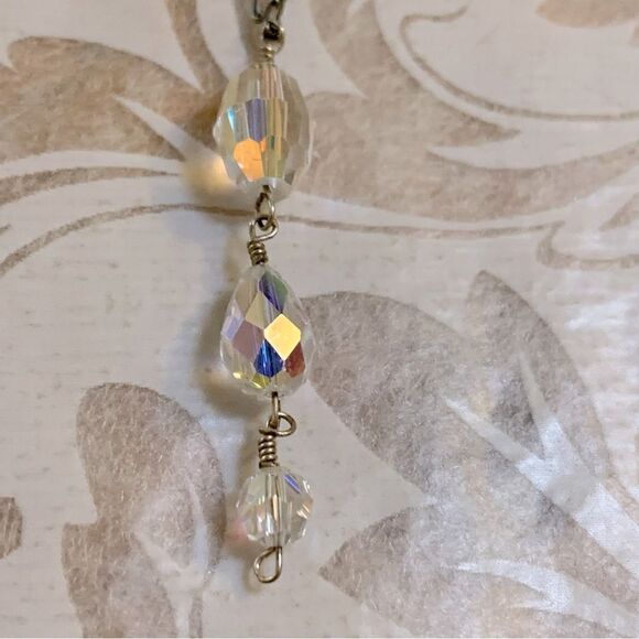 Vintage Dainty Necklace Aurora Borealis Crystals on Sterling Silver Chain 16” - Picture 1 of 5